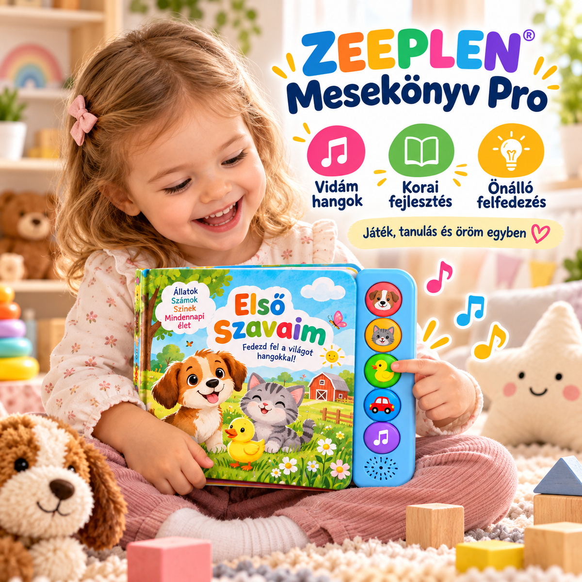 🧸✨ ZEEPLEN® Mesekönyv Pro Interaktív Hangos Tanulókönyv – Vidám Oktató Játék Gyerekeknek, Hanghatásokkal, Szókincsfejlesztéssel, Kreatív Tanulással és Képességfejlesztő Tevékenységekkel 🌟