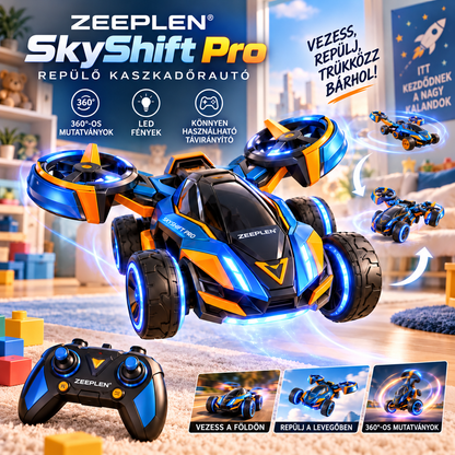 🚗✨ ZEEPLEN® TurboFly Pro Multifunkciós Kaszkadőr Autó Játék – Interaktív Távirányítós Repülő Autó 360°-os Forgással, Átalakítható Kialakítással, LED Fényekkel, Nagysebességű Versenyzéssel és Kalandos Játékélménnyel Gyermekeknek 🌟