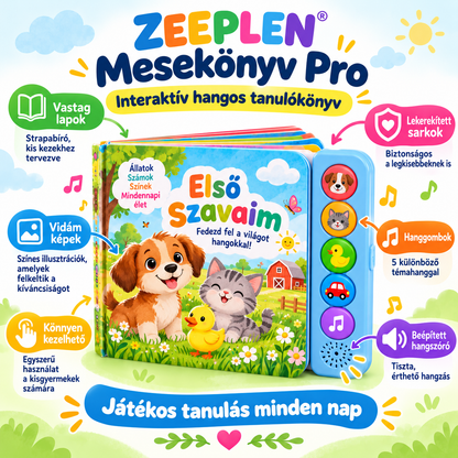 🧸✨ ZEEPLEN® Mesekönyv Pro Interaktív Hangos Tanulókönyv – Vidám Oktató Játék Gyerekeknek, Hanghatásokkal, Szókincsfejlesztéssel, Kreatív Tanulással és Képességfejlesztő Tevékenységekkel 🌟