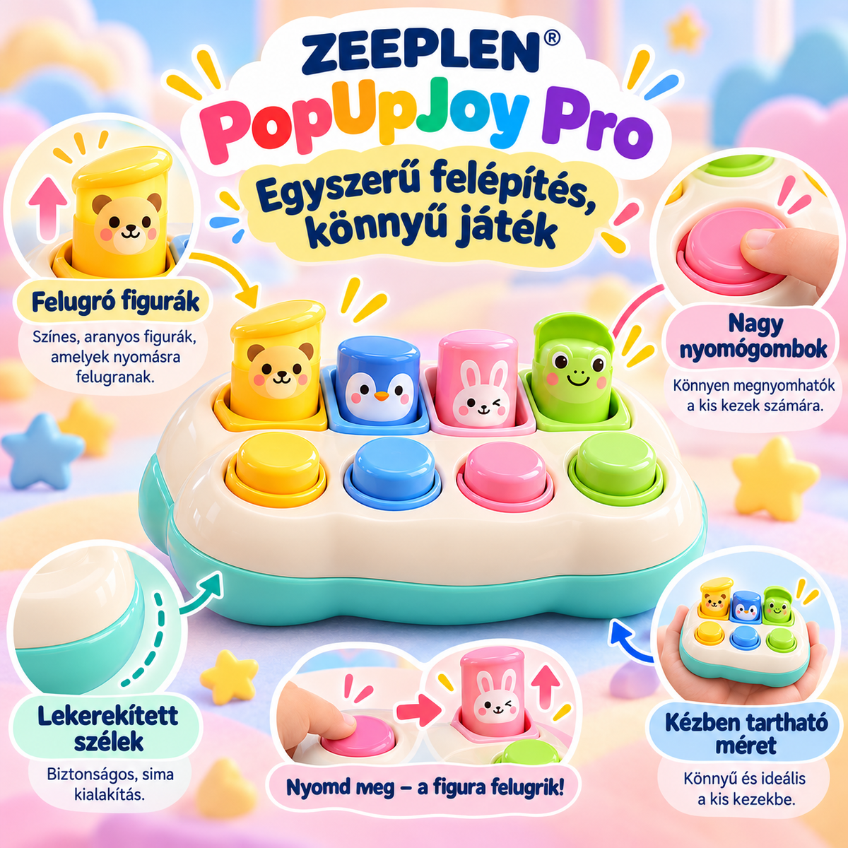 🧸✨ ZEEPLEN® PopUpJoy Pro Push Button Sensory Toy – Interactive Handheld Fidget Toy with Press Buttons, Pop-Up Pillar Reaction Game, Stress Relief Play, Fine Motor Skill Training & Fun Sensory Activity for Kids 🌟
