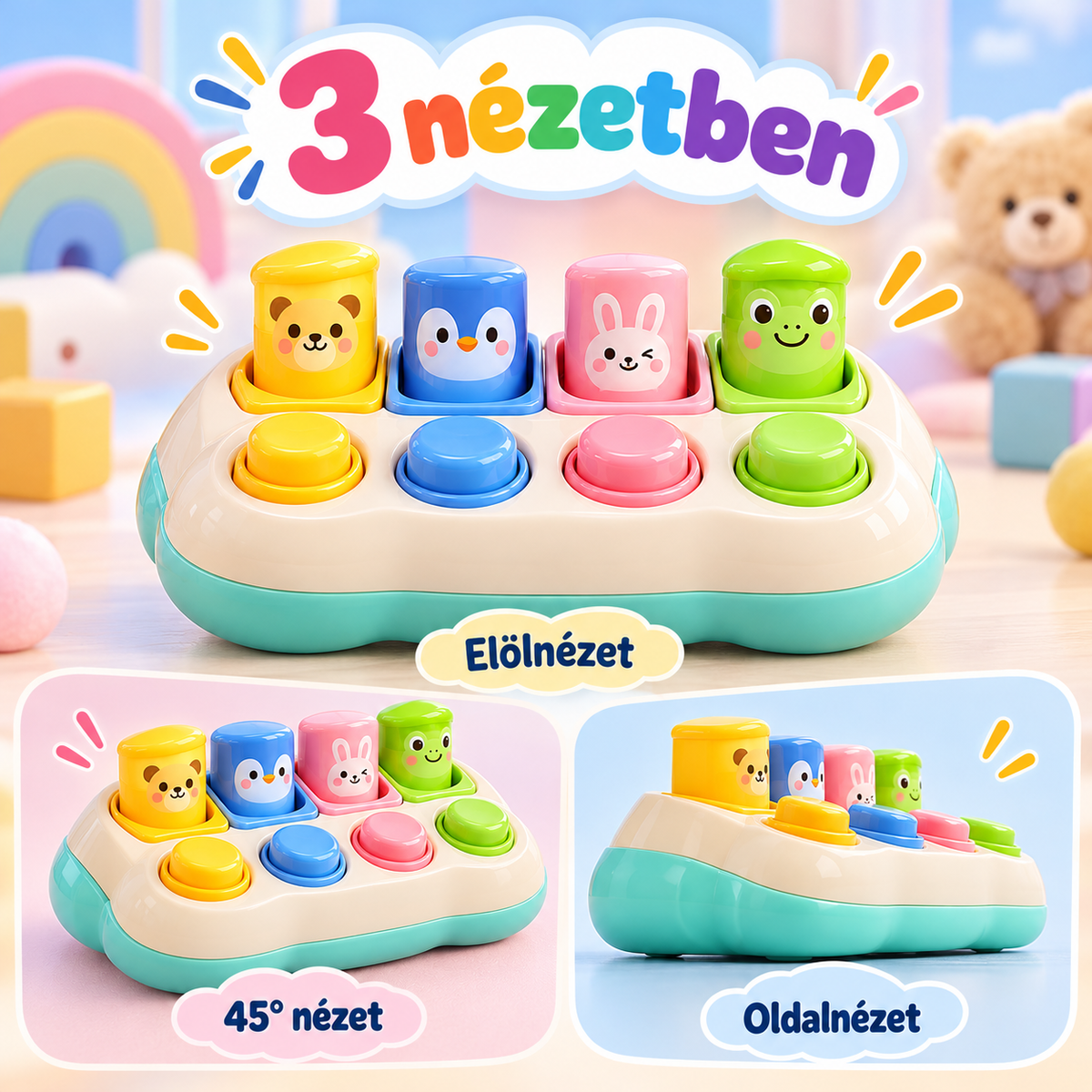 🧸✨ ZEEPLEN® PopUpJoy Pro Push Button Sensory Toy – Interactive Handheld Fidget Toy with Press Buttons, Pop-Up Pillar Reaction Game, Stress Relief Play, Fine Motor Skill Training & Fun Sensory Activity for Kids 🌟