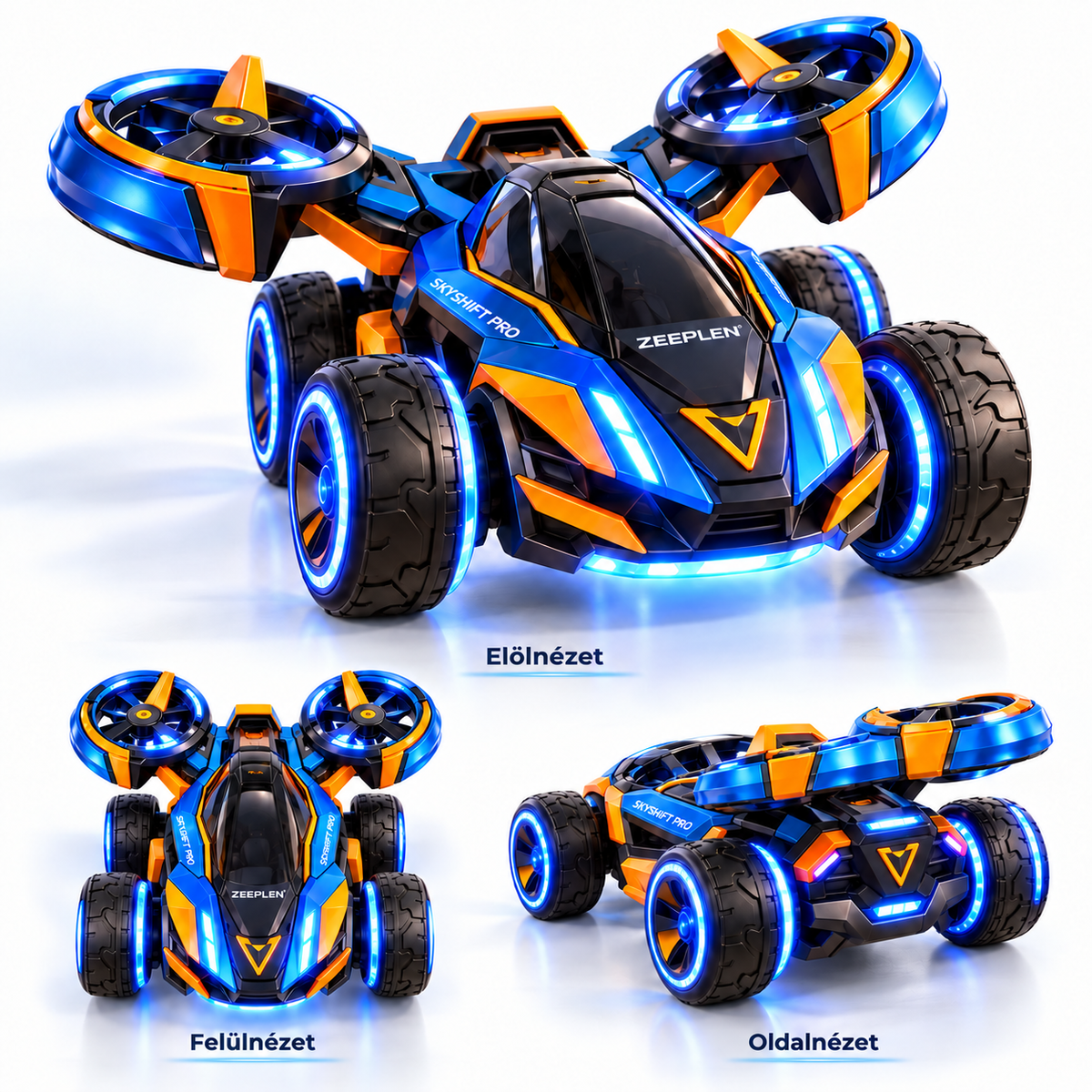 🚗✨ ZEEPLEN® TurboFly Pro Multifunkciós Kaszkadőr Autó Játék – Interaktív Távirányítós Repülő Autó 360°-os Forgással, Átalakítható Kialakítással, LED Fényekkel, Nagysebességű Versenyzéssel és Kalandos Játékélménnyel Gyermekeknek 🌟