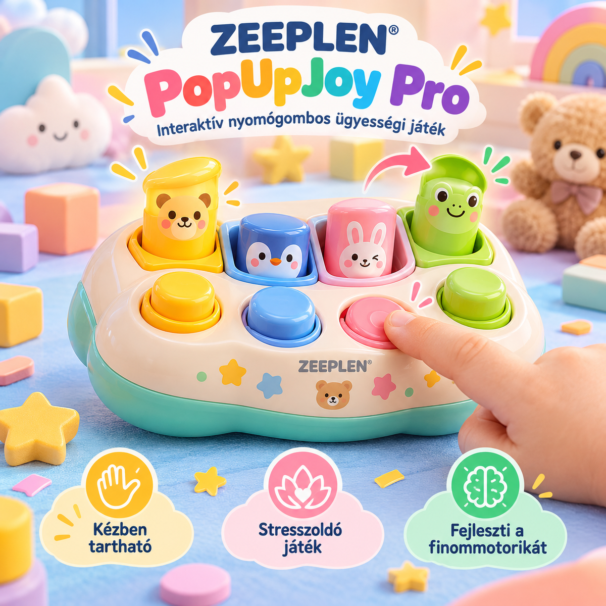 🧸✨ ZEEPLEN® PopUpJoy Pro Push Button Sensory Toy – Interactive Handheld Fidget Toy with Press Buttons, Pop-Up Pillar Reaction Game, Stress Relief Play, Fine Motor Skill Training & Fun Sensory Activity for Kids 🌟