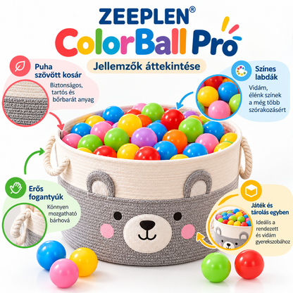 🧸✨ ZEEPLEN® ColorBall Pro Színes Labdajáték Kosárral – Vidám Interaktív Gyermekjáték Puha Golyókkal, Kreatív Mozgásfejlesztő Tevékenység, Biztonságos Anyagból Készült Beltéri Játék Kisgyermekeknek 🌈