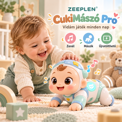 🧸✨ ZEEPLEN® CukiMászó Pro Interaktív Bébijáték – Puha, Pufók Mászó Baba Zenével, Újratölthető Akkumulátorral, Mozgó Interaktív Funkciókkal és Vidám Játékkal Kisgyermekeknek 🌟