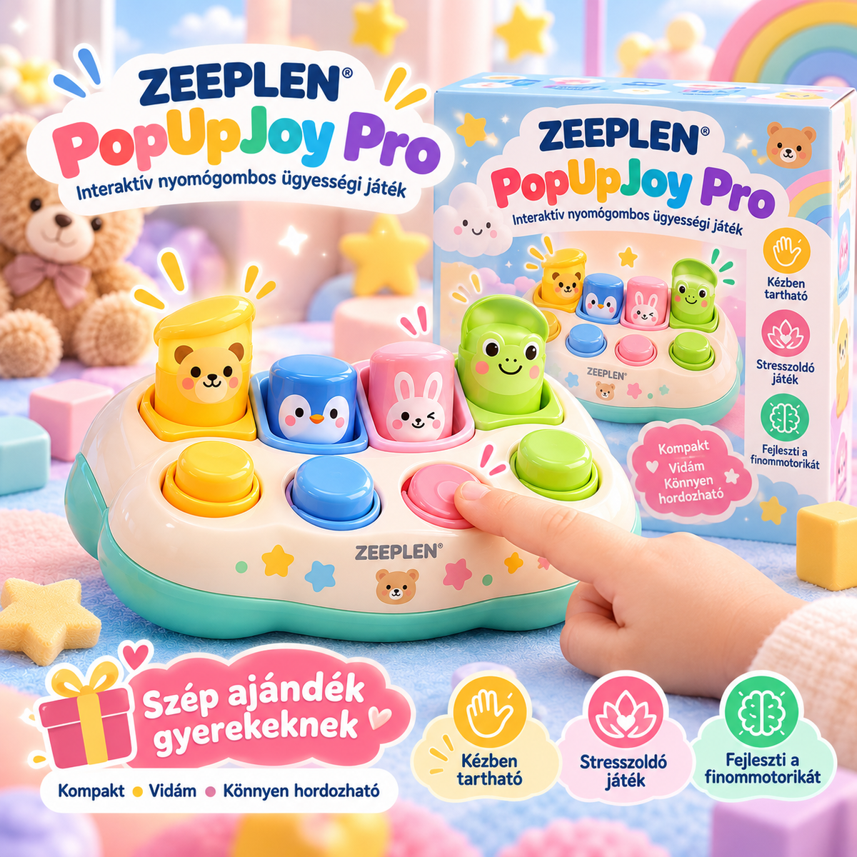 🧸✨ ZEEPLEN® PopUpJoy Pro Push Button Sensory Toy – Interactive Handheld Fidget Toy with Press Buttons, Pop-Up Pillar Reaction Game, Stress Relief Play, Fine Motor Skill Training & Fun Sensory Activity for Kids 🌟