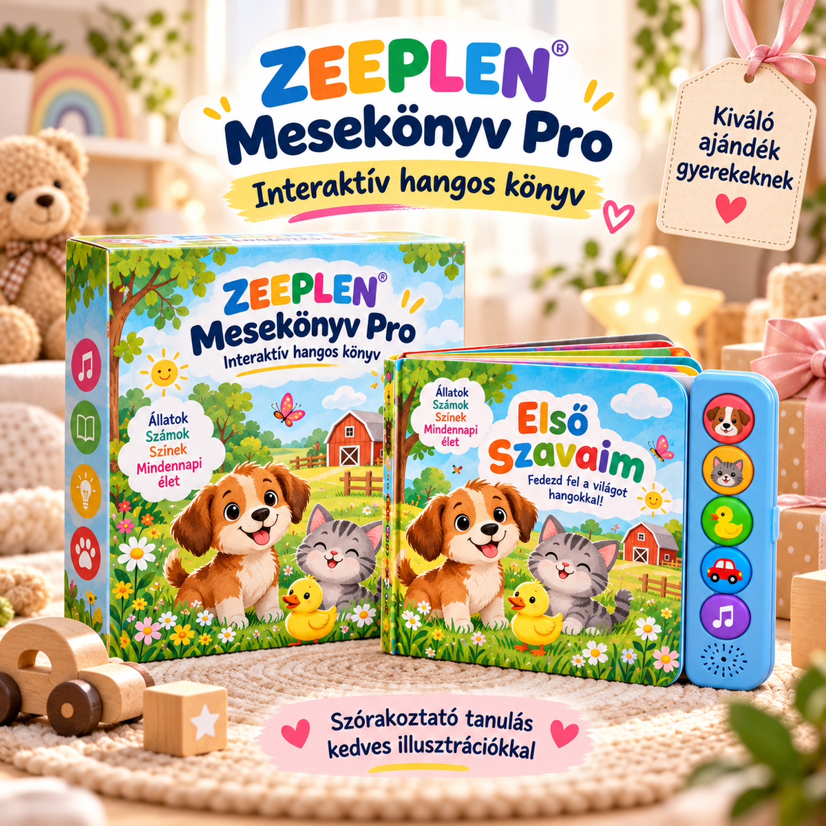 🧸✨ ZEEPLEN® Mesekönyv Pro Interaktív Hangos Tanulókönyv – Vidám Oktató Játék Gyerekeknek, Hanghatásokkal, Szókincsfejlesztéssel, Kreatív Tanulással és Képességfejlesztő Tevékenységekkel 🌟