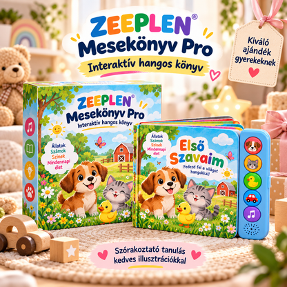 🧸✨ ZEEPLEN® Mesekönyv Pro Interaktív Hangos Tanulókönyv – Vidám Oktató Játék Gyerekeknek, Hanghatásokkal, Szókincsfejlesztéssel, Kreatív Tanulással és Képességfejlesztő Tevékenységekkel 🌟