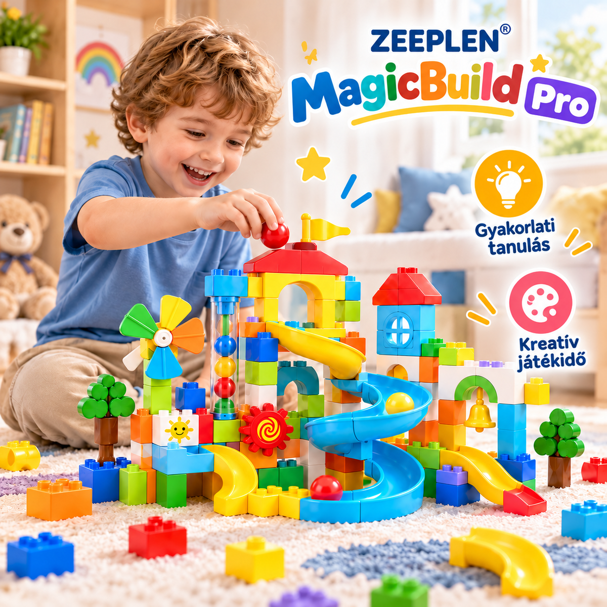 🧸✨ ZEEPLEN® MagicBuild Pro Interaktív Gyermekjáték Szett – Prémium Fejlesztő Építőjáték Színes Kreatív Építőelemekkel, Kézügyességet Fejlesztő Játékkal, Képzeletet Ösztönző Élményekkel, Tartós Gyermekbarát Kialakítással Fiúknak és Lányoknak 🌟