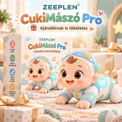🧸✨ ZEEPLEN® CukiMászó Pro Interaktív Bébijáték – Puha, Pufók Mászó Baba Zenével, Újratölthető Akkumulátorral, Mozgó Interaktív Funkciókkal és Vidám Játékkal Kisgyermekeknek 🌟